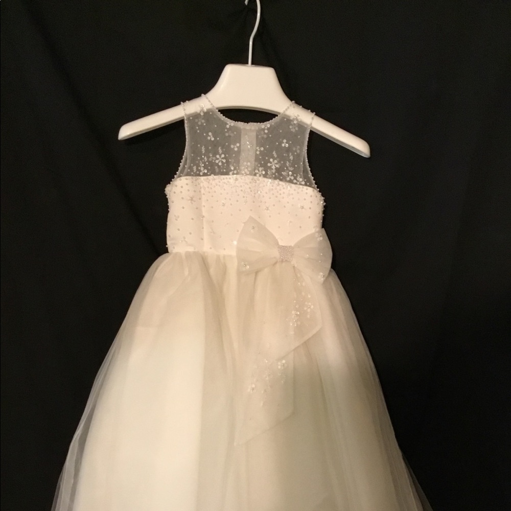 Beautiful Flower Girl White Beaded Dress